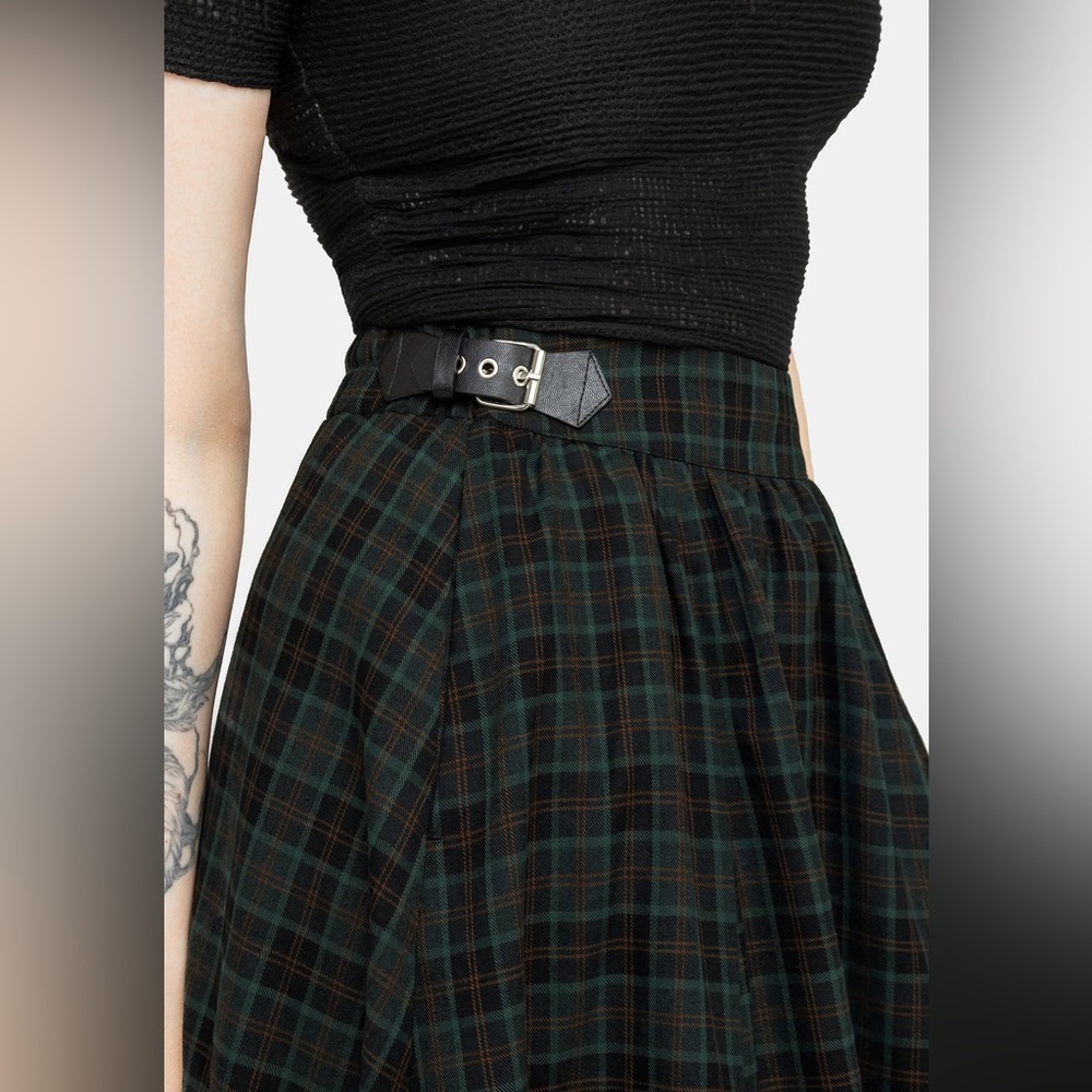Disturbia Nightingale Buckled Check Midi Skirt - Picture 2 of 15